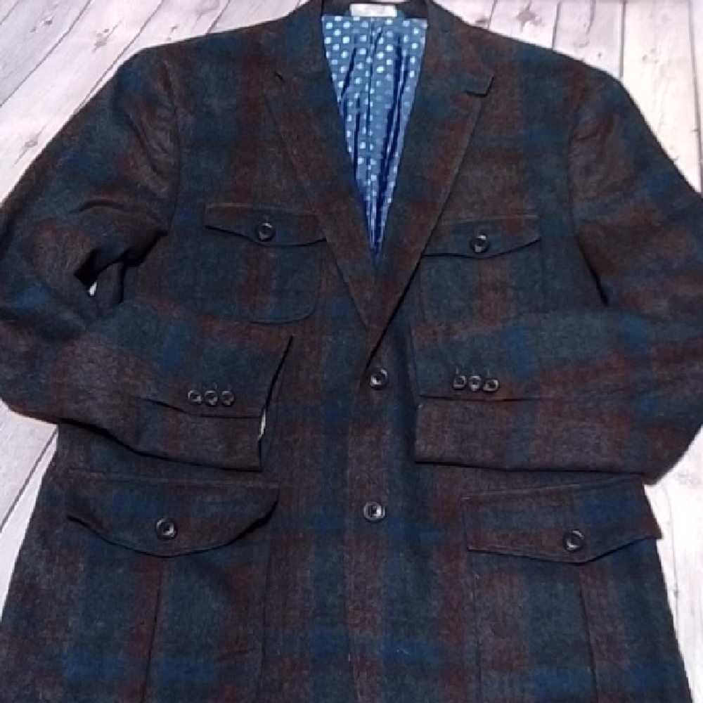 Perry Ellis Plaid Wool Blazer